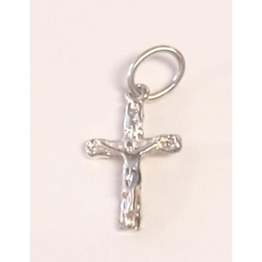 925 Sterling Silver Tiny Crucifix Cross Charm Pendant Religious Jesus Vintage